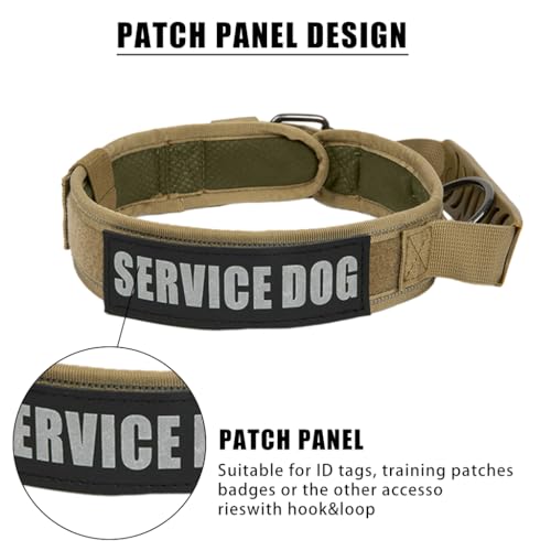 Qpets® Dog Collar Nylon Tactical Dog Collar with D Ring & Handle Adjustable Dog Collar with Reflective Safety Strip Dog Training Collar for Medium Large Dogs(XL, 20''-25.5'')