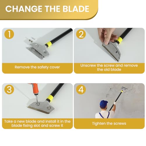 HASTHIP Blade Scraper Floor and Wall Scraper 23.6 Inches Long Handle Cleaning Scraper with 10Pcs Replacement Razor Blades Heavy Duty Aluminum Alloy Cleaning Scraper for Wall, Glass, Tiles
