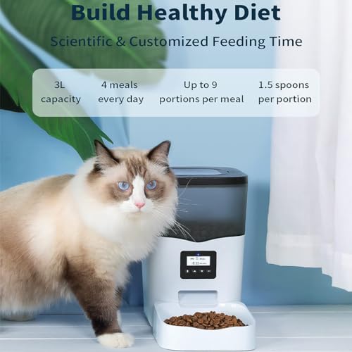 Qpets® Automatic Pet Feeder, 3L Dog Feeder Pet Food Plastic Dispenser With Programmable Timer, Portion Control 1-4 Meals Per Day, Dual Power Supply For Small Medium Cats Dog Food Stand