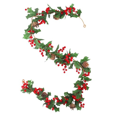 HASTHIP® Christmas Tree Decoration 5.7Ft Long Holly Ornament Classic Holly Strip with Realistic Pine Cones Ornament for Christmas Wall Decoration Home Window Decor