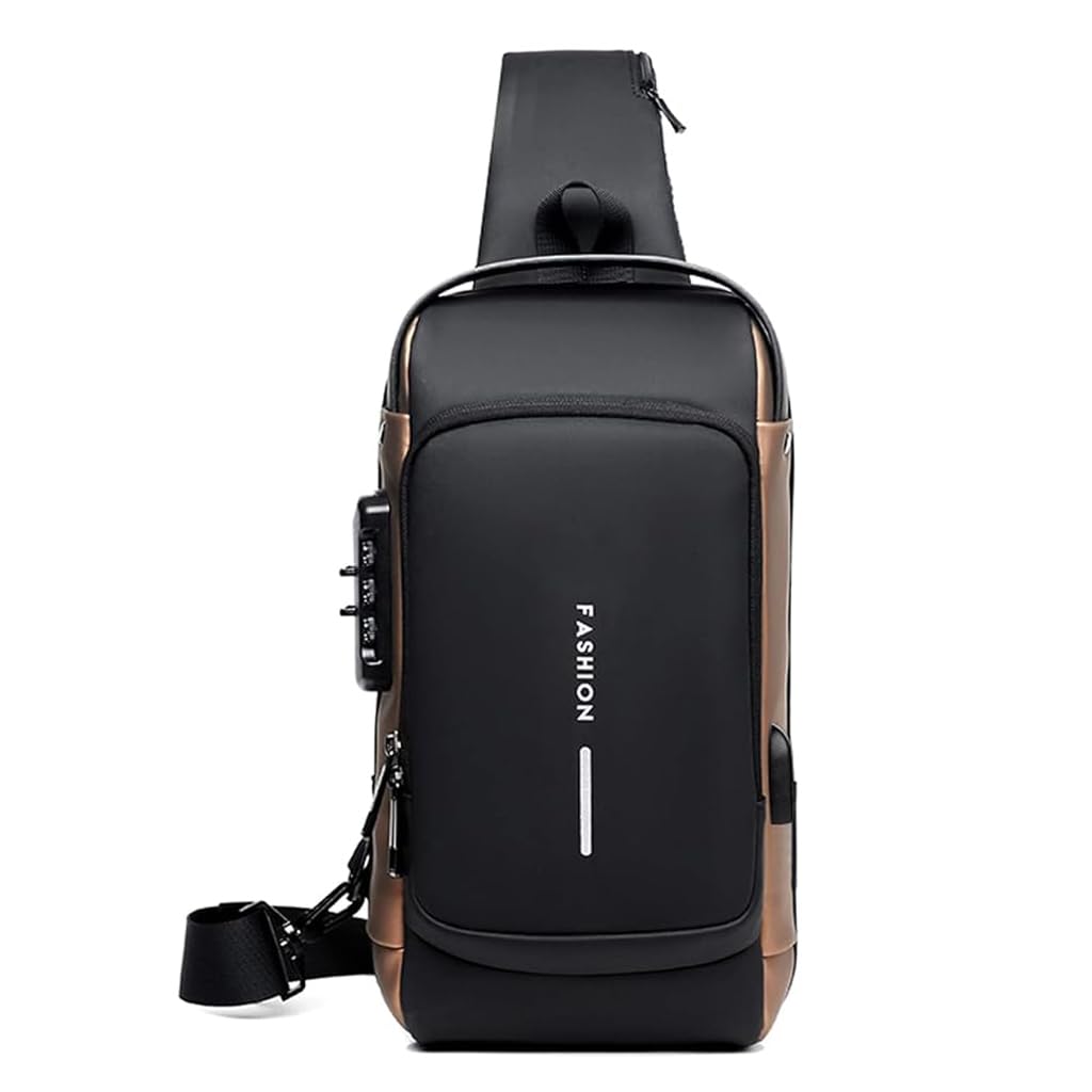 ZIBUYU Chest Bag for Men Waterproof Anti Theft Sling Bag Travel Oxford Cloth with Safety Password Lock USB Port Crossbody Outdoor Bag for Men, Black
