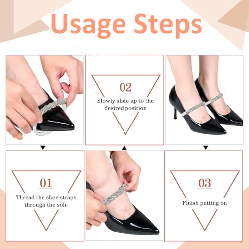 PALAY Shoe Straps for Heels Detachable Anti Slip Shoe Laces Dazzling Rhinestone Shoe Straps for High Heels Anti-Loose Stretchable High Heel Ankle Strap for Women Shoe Accessories - 2 Pcs