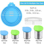 Qpets® 2Pcs Pet Can Lid Cover, 3 In 1 Silicone Pet Food Can Lid for Food Storage, Soft Easy to Clean and Fresh-Keeping Lid for Cat Dog Food Can Lid Can Cover for 3/5.5/12 Oz, Blue & Green