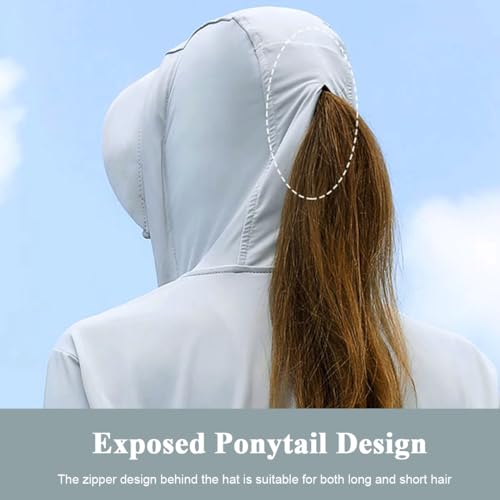 PALAY® Sun Protection Jacket for Women UPF 50 Plus Black Coating Wide Brim Hat Lightweight Full Zip Up Outdoor Running Hiking Hoodie with Face Mask Grey 2 PCS