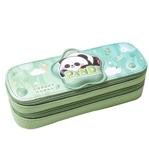 HASTHIP® Panda-1 Large Capacity Double Layer Pencil Case For Girls, Cute Panda Aesthetic Decompression Stationery Pouch, Multifunctional Organizer With Multiple Compartments, One Size, Green, 22×7.5×7.5cm