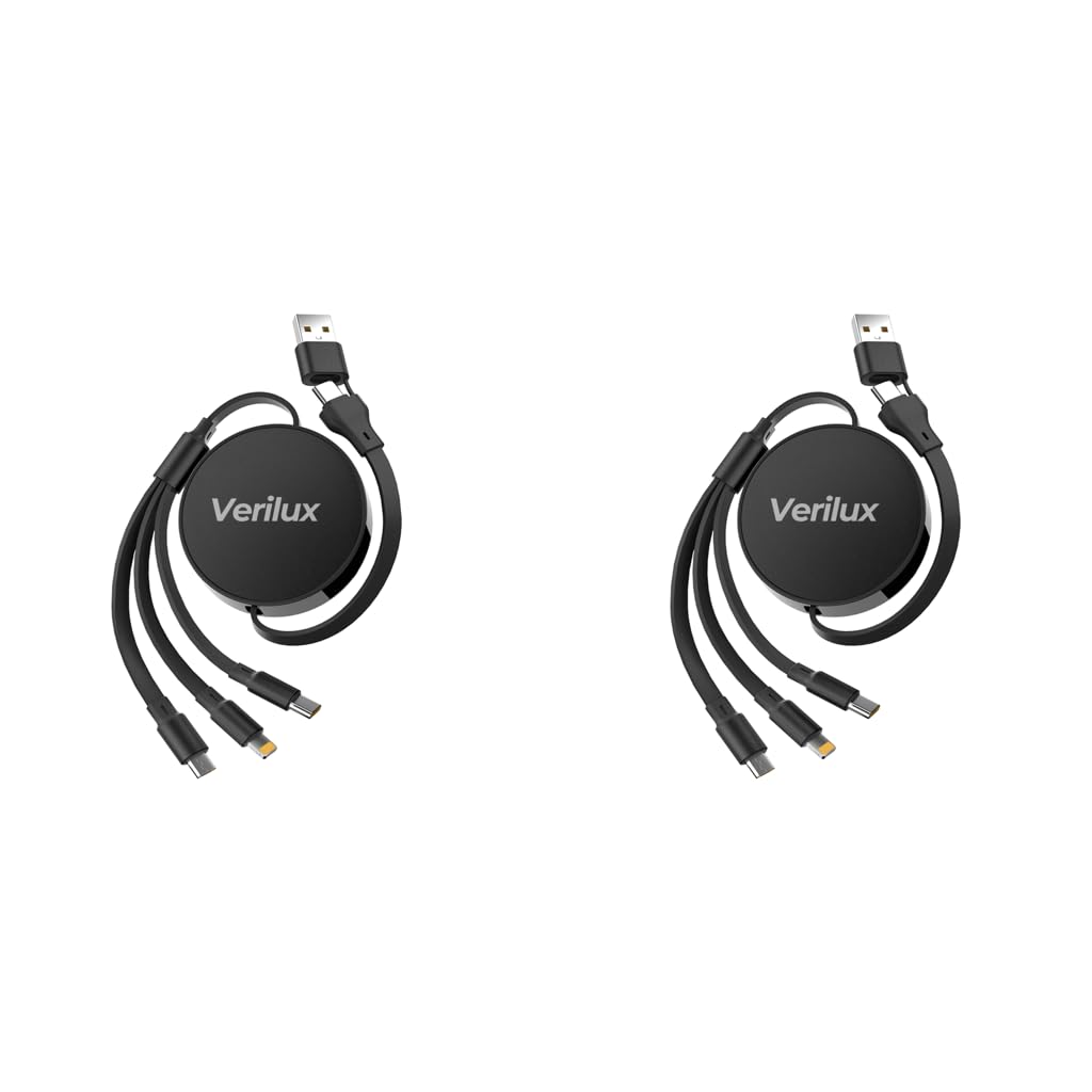 Verilux 3 in 1 USB to Type C Cable 100W PD with Retractable Design for iPhone and Android | 2PCS