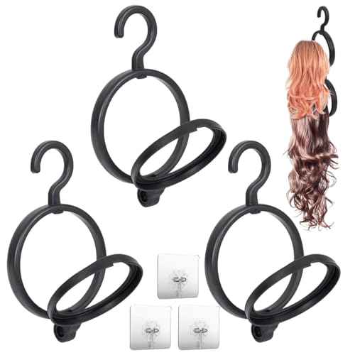 MAYCREATE® 3pcs Wig Stand Hanging Wig Display Holder with 360° Rotatable Hook, Space Saving ABS Hair Wig Hanger for Multiple Wigs Display, Storage, Styling, Maintenance