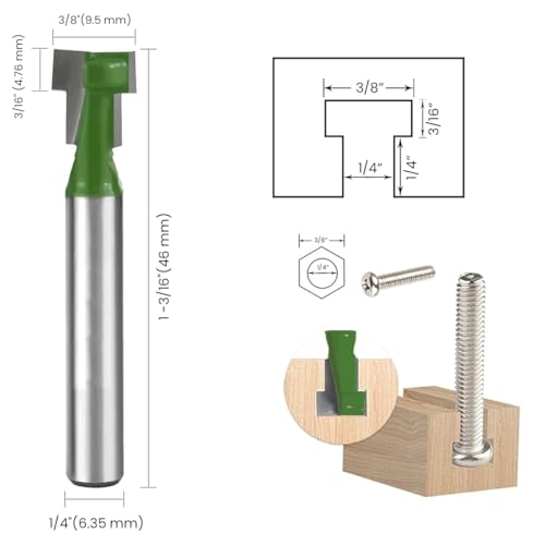 Serplex® 9PCS Router Bits Universal 1/4 Inch Shank Bit Set 5/16 3/8 1/2 Diameter Hole Cutter Blade for Wood Hex Bolt T-Track Slotting Milling Cutters Set