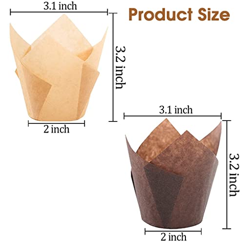 Supvox® 100Pcs Cupcake Liner, 5cm Diameter Tulip Cupcake Paper Cups, Food Grade Greaseproof Paper Baking Cups Muffin Liners Holders for Baking Weddings, Birthdays (Golden Printed, Brown)