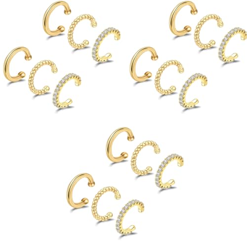 ZIBUYU® 18PCS Ear Cuffs Without Piercing Hoops Earrings for Women Alloy Hypoallergenic Rhinestone Shining Gold Clip Set Friends Gifts Trendy Accessories