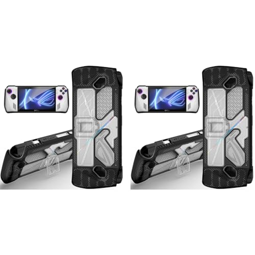 ZORBES® Case for Rog Ally Game Console Protector Anti-Scratch TPU Cover with Folding Kickstand Transparent PC Non-Slip Protective Skin Handheld Not Included Rog Ally 2PCS