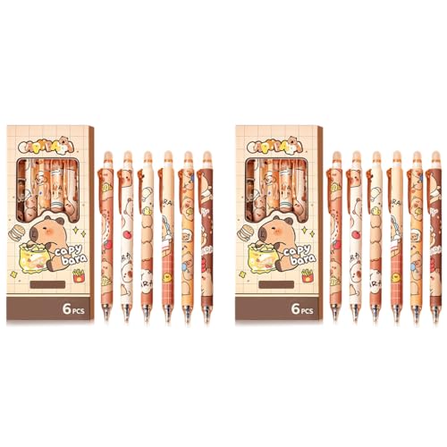 Climberty® 12PCS Erasable Gel Pens with Rubber Eraser Cap Blue Ink Cute Cartoon Capybara Student Writing Office Stationeries Gift Set