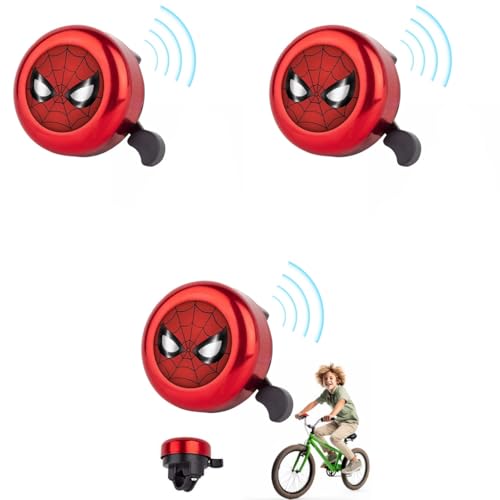 Proberos® Kids Bicycle Bell Red Super Hero Cartoon Lightweight Steel Durable for Cycle High Decibel Warning Universal for 22mm Tube 3 PCS