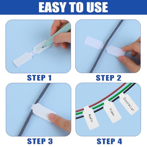 ZIBUYU® BrandName 100 Pcs Self-Adhesive Cable Labels, Writable Waterproof Nylon Cord Tags, Reusable Hook & Loop Wire Label Stickers for Electronics, Office, Computer & Home Organization, White, 3.54
