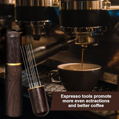 Supvox® Coffee Accessories Set: 55m Espresso Coffee Tamper & 6- Pin Distributor, Food Grade Stainless Steel, 0.4mm Fine Pin Distributor with Wooden Handle, Barista Espresso Coffee Accessories