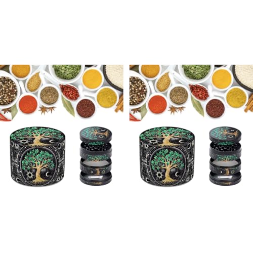 Supvox® Tree of Life Herb Storage Grinder Zinc Alloy Spice Mill with Precision Teeth 4-Layer Design Aesthetic Kitchen Tool for Herbs Spices 2PCS