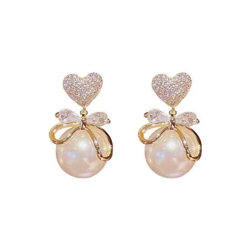 ZIBUYU® Bow Earrings for Women Pearl Rhinestone