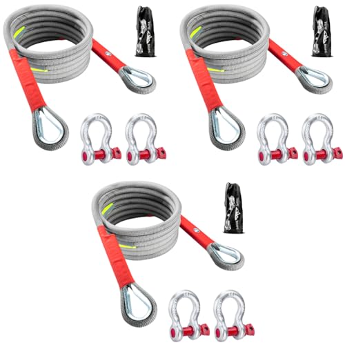 STHIRA® 13ft 18Tons Tow Rope Heavy Duty Towing Strap with Screw Fixed D Ring Woven Nylon Car Cable Attachment Max 18000kg Loading Capacity Carry for Truck Off-Road SUV 3 PCS