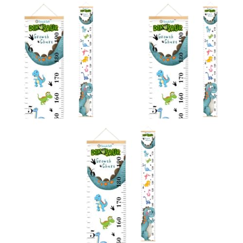 SNOWIE SOFT® Cartoon Growth Chart for Kids 60-180cm Wall Hanging Canvas Waterproof for Kid's Room Blue Dinosaur 3PCS