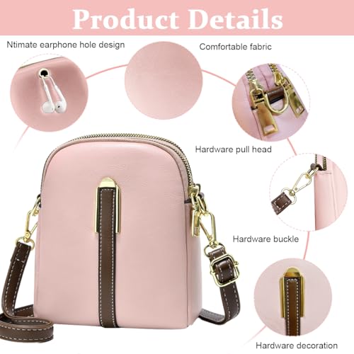 PALAY® Sling Bag Stylish PU Women Crossbody Phone Double Layer Daily with Detachable Shoulder Belt Casual Zipper Pouches Gift Pink 2PCS