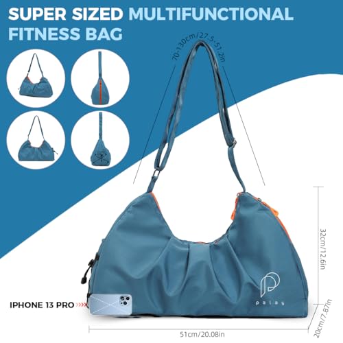 PALAY® Gym Bag Fashion Nylon with Shoe Compartment Lightweight Duffle Shoulder Travel Waterproof Day Pack Adjustable Strap Blue 3 PCS