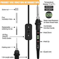 Serplex® AC Soldering Iron Kit With 5 Different Soldering Tips & 1 Roll Solder Wire, 80W/220V Temperature Adjustable Soldering Iron With Digital Display Screen, Temperature Range 200-500°C