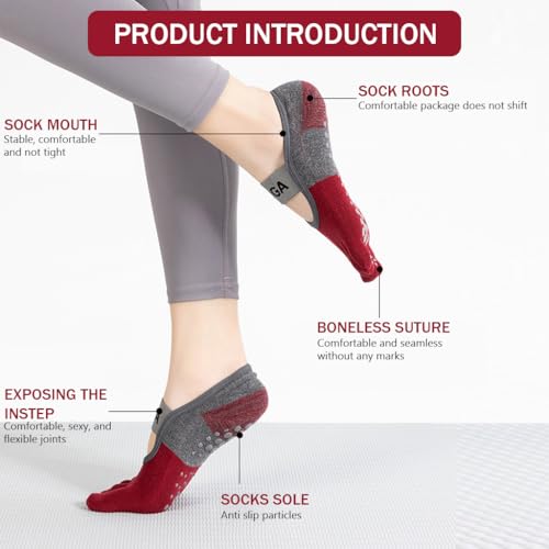 Proberos® 3 Pairs Yoga Socks for Women, Breathable Cotton 5-Toe Socks for Women, Anti Skid Women Socks, Elastic Strap Design for Pilates, Dance, Barre, Home Workout & Barefoot Fitness 2 PCS