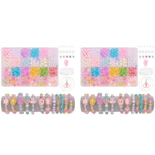 SANNIDHI® 1080PCS Cute Beads for Bracelet Making, Candy Pearl Acrylic Beads Set, Assorted Shiny Colourful Round Flower Heart Bead for Jewelry Making Girls Kids DIY Necklace Hairband