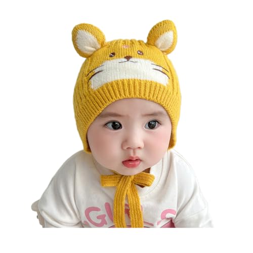 ZIBUYU® Winter Warm Cute Tiger Baby Beanie Hat, Cotton Lined, Soft Knit Cap for Girls Boys, Yellow, 48cm, Lightweight & Breathable, 3-18 Months, Ideal Gift for Outdoor Use, Hand Washable
