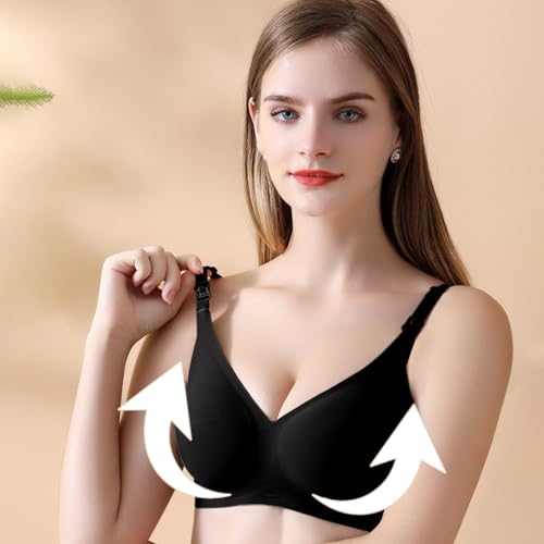 SANNIDHI® Womens Nursing Bra for Breastfeeding, Front Opening Pad Design, Full-Coverage Maternity Bra, Wire-Free Comfort Bra for Nursing Mom, Size XL, Black