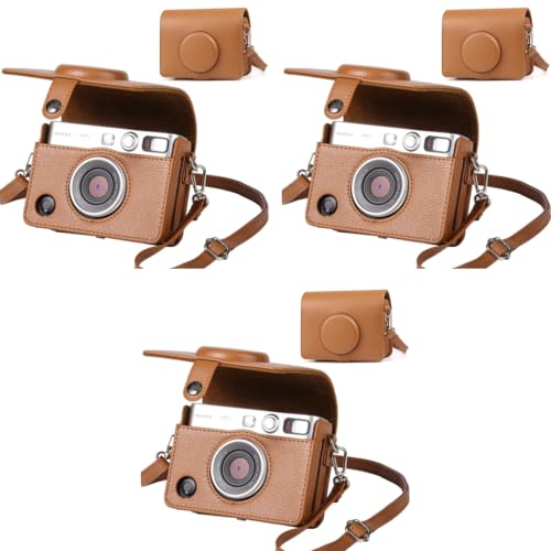 ZORBES® 3PCS PU Case for Fujifilm Mini EVO Instant Camera Anti-Scratch Fashion Vintage Brown Protective with Removable Shoulder Belt
