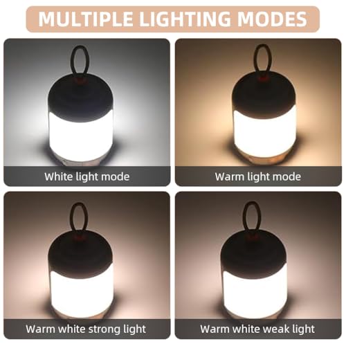 Proberos Portable Camping Lamp with Loop Handle  LED Camping Lantern with 4 Lighting Modes USB Rechargeable LED Lamp Multipurpose Small Lamp Night Light for Camping, Hiking, Reading, 9.4x6.5x6.5cm