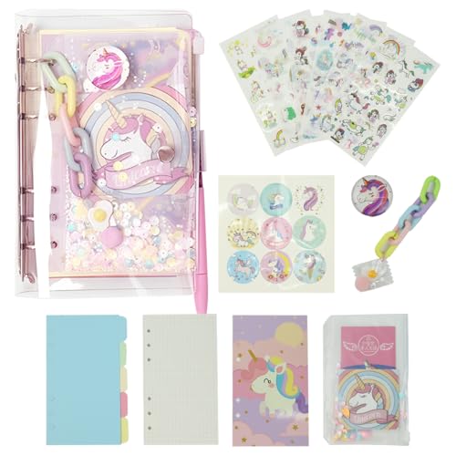 HASTHIP® Unicorn DIY Scrapbook Kit Binder Notebook Set Charm Scrapbook Supplies Includes A6 Binder Notebook, Color Inserts, Unicorn Badge &  Unicorn Stickers Children's Day Gift for Girls