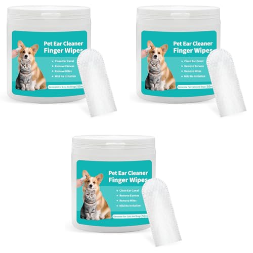 Qpets® 150PCS Pet Wet Wipes, Disposable Pet Cleaning Finger Cover Cot Wipes Dog Cat Ear Cleaning Cover Finger Wet Wipes, Non-Woven Ear Cleaning Wet Wipes Protecting Cat Dog Ear Health