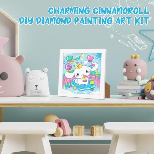 PATPAT® DIY Diamond Painting Kit for Kids 6.7 inches Cute Cinnamoroll Diamond Painting Art with Wooden Frame DIY Diamond Painting Art Desk Decoration Art Craft Gift for Kids 2 PCS