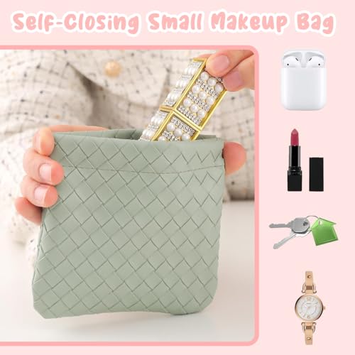 MAYCREATE® Small Makeup Pouch 12PCS Jewellery Storage PU Leather Mini Cosmetic Bag Weave Lipstick for Women Pocket Coin Purse Organizer