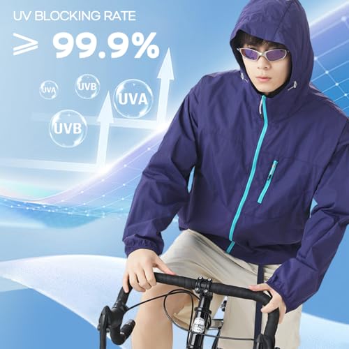 Venzina® Men's Lightweight Athletic Jacket Stylish UPF 50+ Sun Protection Top Quick Dry Full Zip Hoodie with Back Air Vent & Chest Zip Pocket, Waterproof UV Workout Coat for Outdoor, Purple, 2XL