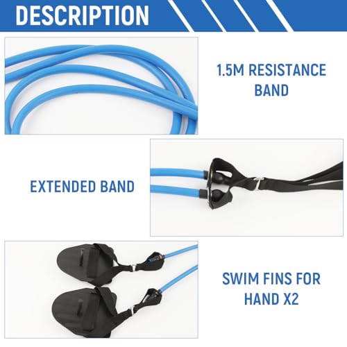 Proberos® Swimming Arm Strength Trainer with Paddles Workout Bungee Cords for Adults Teens Tempo Freestyle Dryland Resistance Bands with Storage Bag 40lbs Blue 2PCS