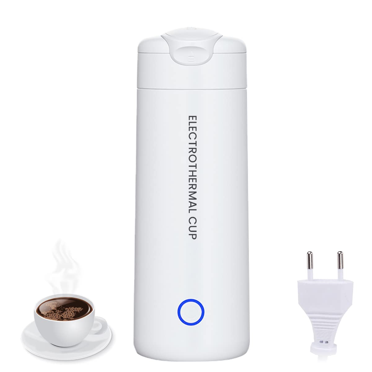 Supvox Travel Electric Kettle 300ml Portable Electric Water Bottle for Hot Water, Tea, Coffee, 400W Electric Tea Kettle Mug Double Layer 304 Stainless Steel Electric Kettle Travel Thermos Cup