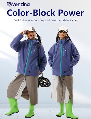 Venzina® Women's Fashionable Fitted Waterproof Jacket, Stylish Color-Block Windbreaker, Versatile for Daily Commute, Travel, and Outdoor Activities I Unisex Couple Jacket, Purple-L