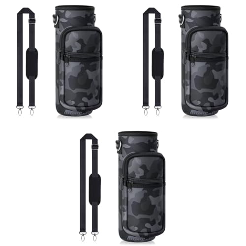HASTHIP® Water Bottle Carrier Bag for 32 oz Bottles Crossbody Case Cover with Adjustable Shoulder Strap Pockets for Men Women Boys Girls Walking Hiking Camping School 3PCS
