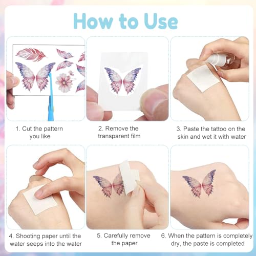 MAYCREATE® Tattoo Stickers 20 Sheets, Butterfly Temporary Tattoo for Women Girls Kids, Mehendi Tattoo Sticker for Party Makeup, Tattoo Sticker Sets for Face, Hands, Arm, Body