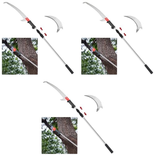 Optifit® Telescopic Manual Pruning Saw 9.8FT Extendable Stainless Steel Pole with Curved Hooked Blade Tree Pruner for Thick Branches 3 PCS