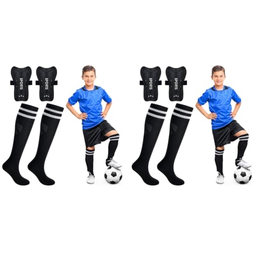 Proberos® Girls Nylon Sport Compression Sock Shin Guards Set 13.5 Inches Knee High 10-15 Years Old Sweat Absorption Long Socks for Soccer Basketball M Black 2PCS