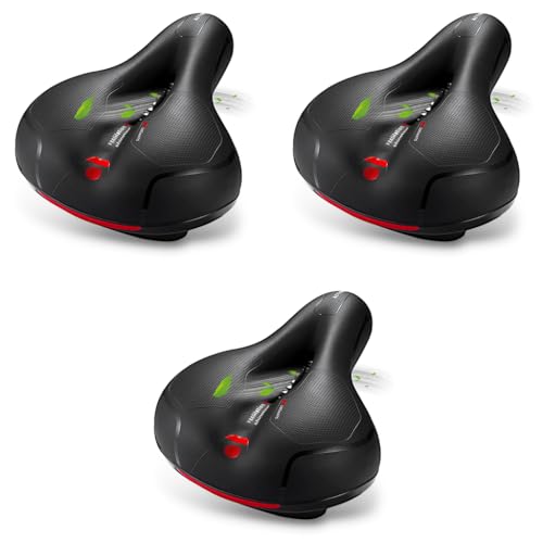 Proberos® Cycle Seat with Red Reflective Safety Strip Universal Memory Foam Bicycle Waterproof Breathable Shock Absorbing Saddle for Mountain 3 PCS