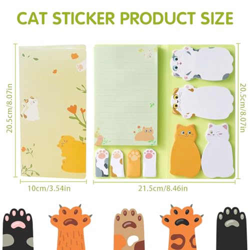 HASTHIP® Cat Sticky Notes Set - Cute Sticky Note Animal Divider Tabs Bundle Writing Memo Pads Page Marker, Sticky Notes Pads for Cat Lovers Kids School Office Home Students Supplies Gifts