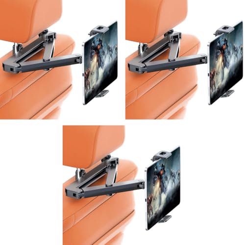 STHIRA® 360 Rotatable Phone Tab Holder for Car Back Seat 2 in 1 Headrest Stand with Retractable Arm Universal Snap-on Auto Mount for 4-12.9 Inch Device Road Trip Essentials Vehicle 3PCS
