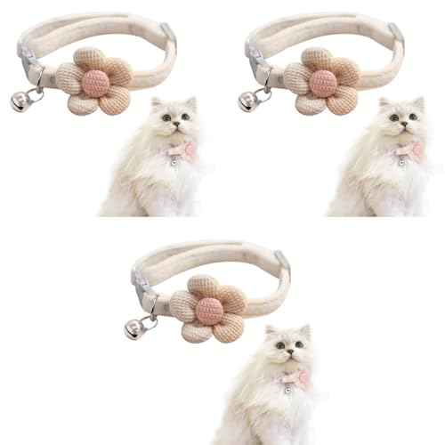 Qpets® Cat Collar Pet Cute Flower with Bell Lovely Quick Release Adjustable Soft Plush Gift 3PCS