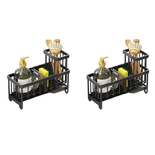 HASTHIP® Sink Organiser for Kitchen Countertop Sink Organizer Rack with Accessories Stand Sponge Holder for No-Drill 2PCS
