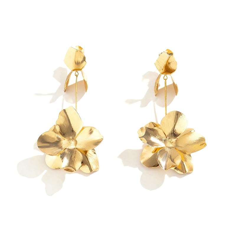 Zibuyu Floral Dangle Gold Long Earrings for Women featuring Lightweight Comfort | Elegant Jewelry Gift for Bridal and Evening Wear